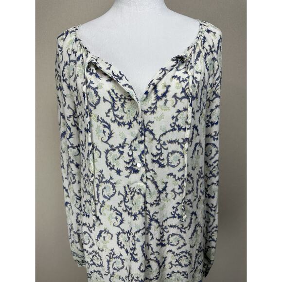 Lucky Brand Women’s Top Sz L Long Sleeve Tie Neck V-neck 1/4 Button Up Shirt - Picture 4 of 12